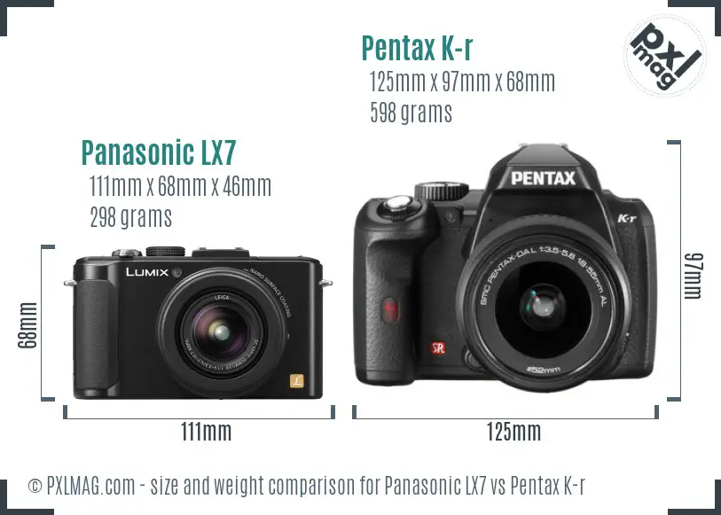 Panasonic LX7 vs Pentax K-r size comparison