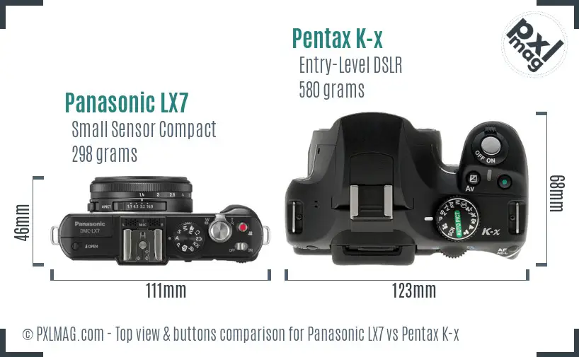 Panasonic LX7 vs Pentax K-x top view buttons comparison