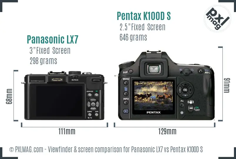 Panasonic LX7 vs Pentax K100D S Screen and Viewfinder comparison