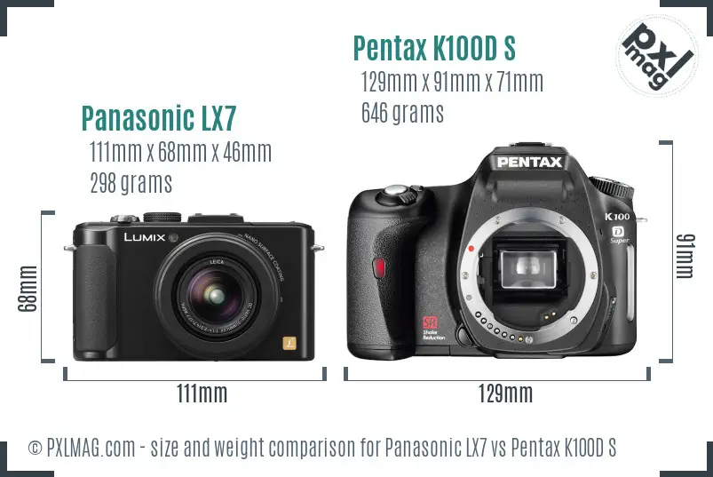 Panasonic LX7 vs Pentax K100D S size comparison
