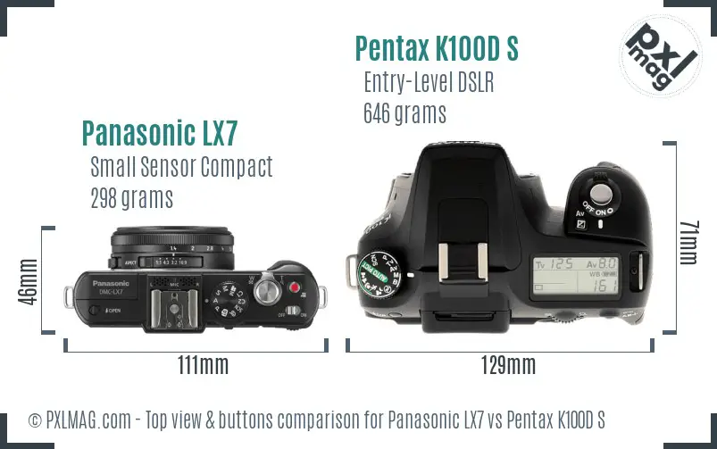 Panasonic LX7 vs Pentax K100D S top view buttons comparison