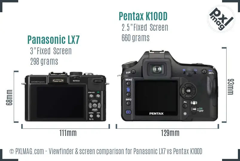 Panasonic LX7 vs Pentax K100D Screen and Viewfinder comparison