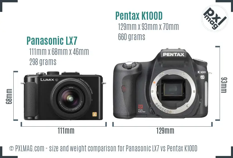 Panasonic LX7 vs Pentax K100D size comparison