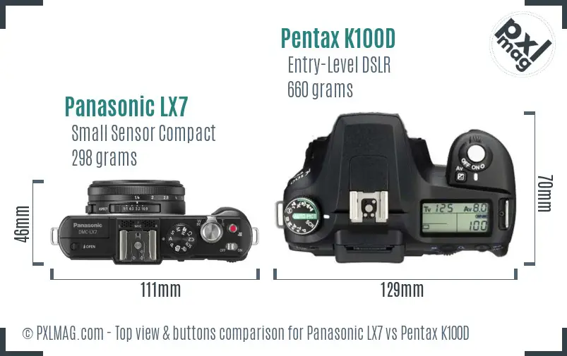 Panasonic LX7 vs Pentax K100D top view buttons comparison