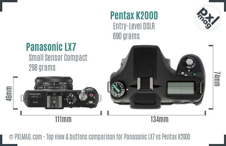 Panasonic LX7 vs Pentax K200D top view buttons comparison