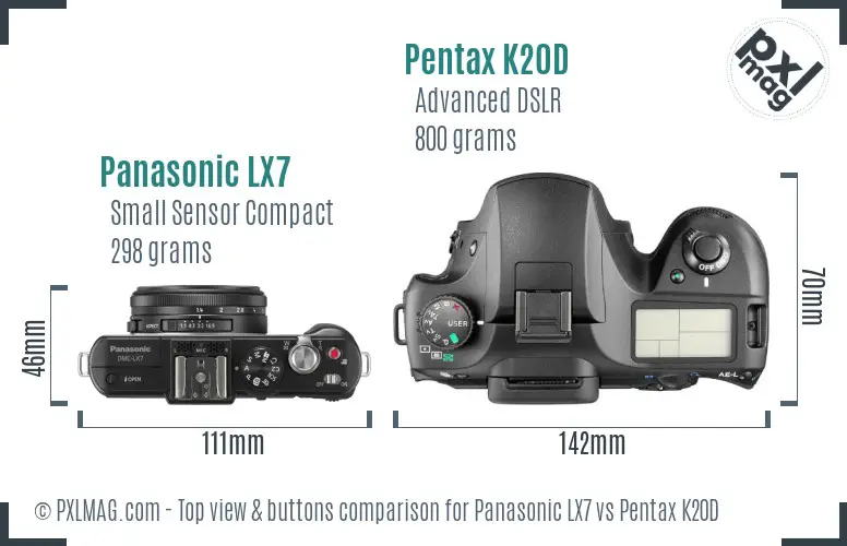 Panasonic LX7 vs Pentax K20D top view buttons comparison