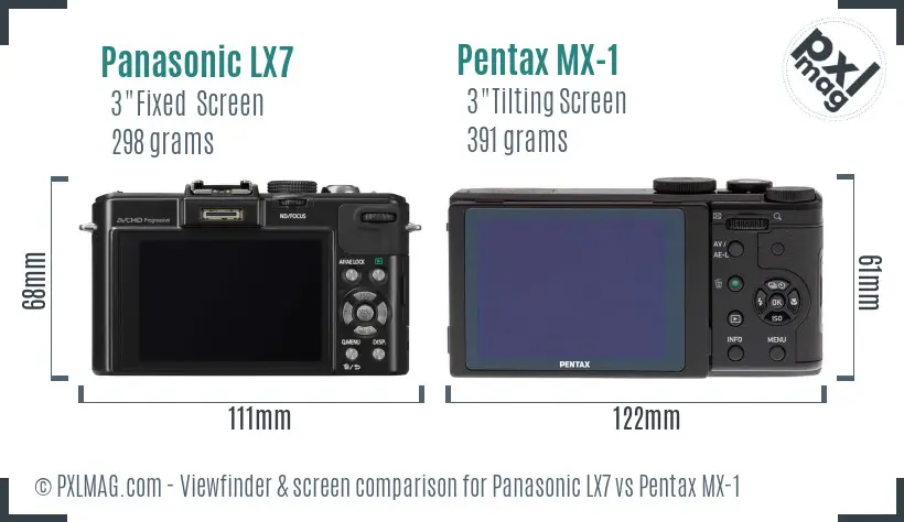 Panasonic LX7 vs Pentax MX-1 Screen and Viewfinder comparison