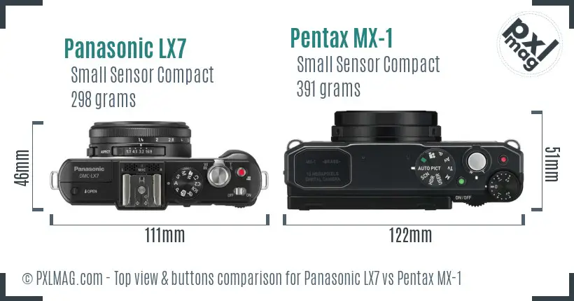 Panasonic LX7 vs Pentax MX-1 top view buttons comparison
