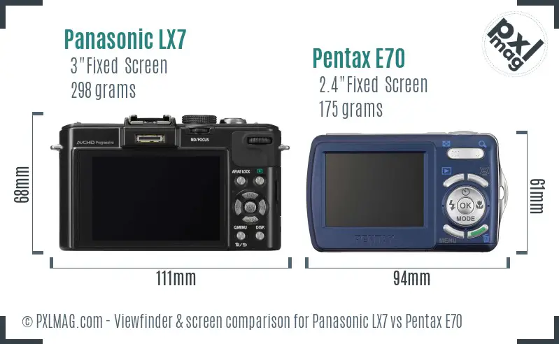 Panasonic LX7 vs Pentax E70 Screen and Viewfinder comparison
