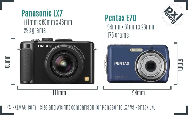 Panasonic LX7 vs Pentax E70 size comparison
