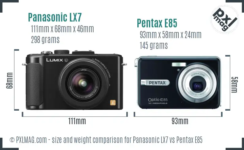 Panasonic LX7 vs Pentax E85 size comparison