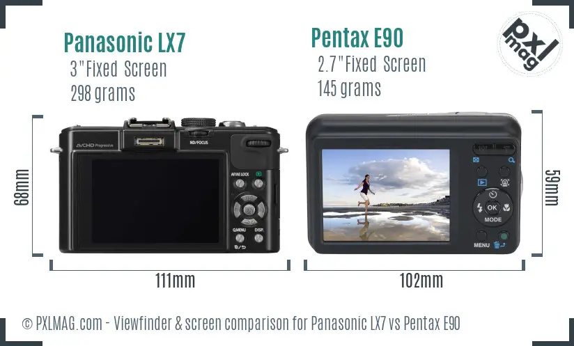 Panasonic LX7 vs Pentax E90 Screen and Viewfinder comparison