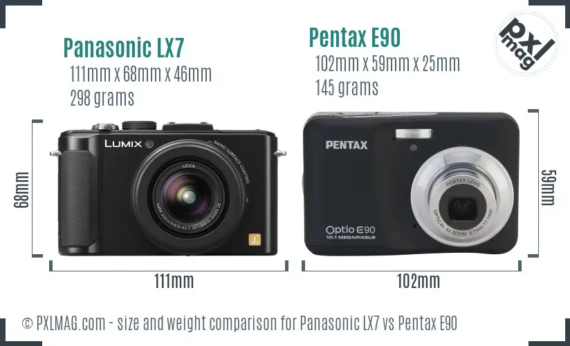Panasonic LX7 vs Pentax E90 size comparison