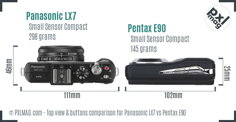 Panasonic LX7 vs Pentax E90 top view buttons comparison