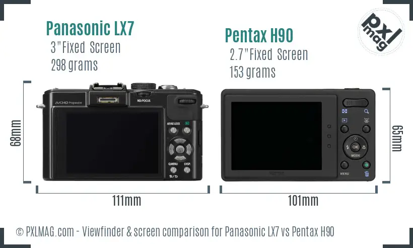 Panasonic LX7 vs Pentax H90 Screen and Viewfinder comparison