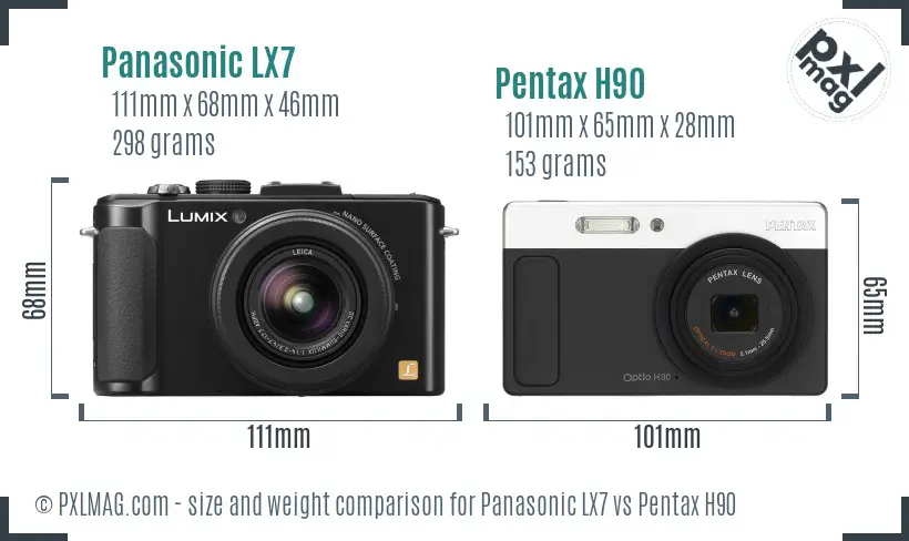 Panasonic LX7 vs Pentax H90 size comparison
