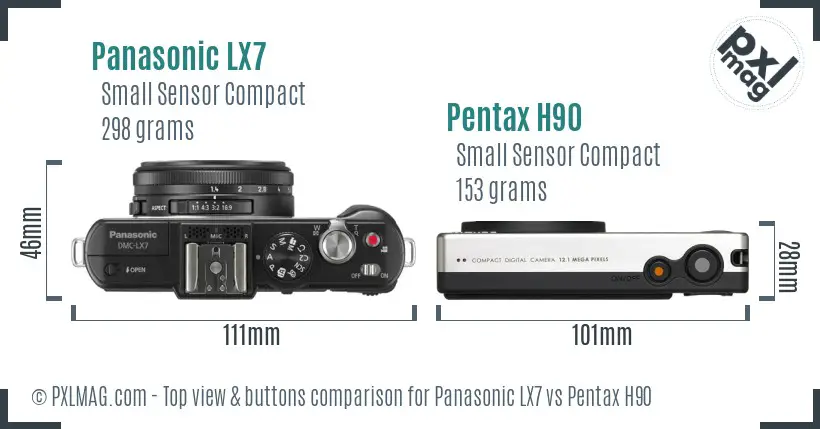 Panasonic LX7 vs Pentax H90 top view buttons comparison