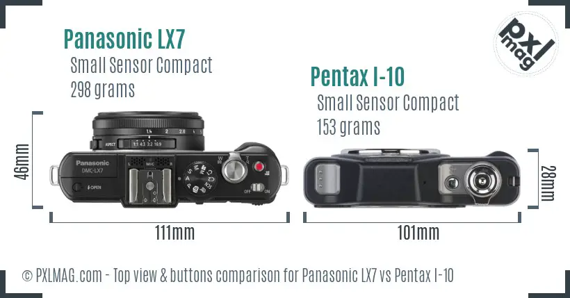 Panasonic LX7 vs Pentax I-10 top view buttons comparison