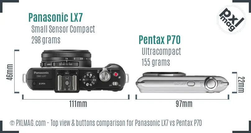 Panasonic LX7 vs Pentax P70 top view buttons comparison