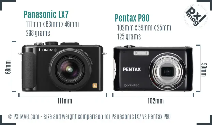 Panasonic LX7 vs Pentax P80 size comparison