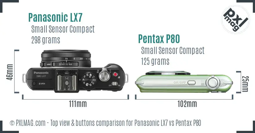 Panasonic LX7 vs Pentax P80 top view buttons comparison