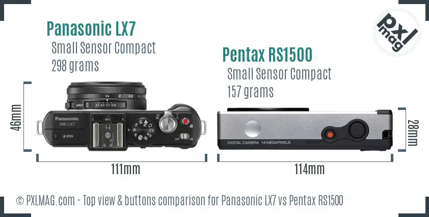 Panasonic LX7 vs Pentax RS1500 top view buttons comparison