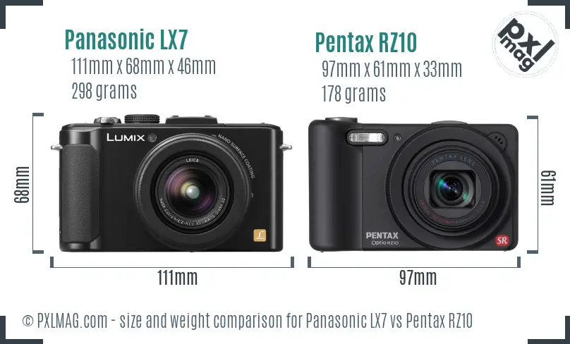 Panasonic LX7 vs Pentax RZ10 size comparison