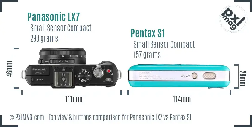 Panasonic LX7 vs Pentax S1 top view buttons comparison