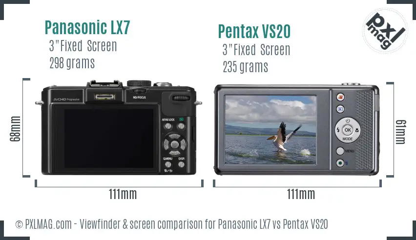 Panasonic LX7 vs Pentax VS20 Screen and Viewfinder comparison