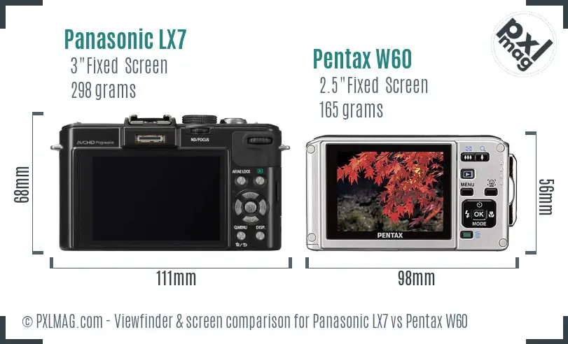 Panasonic LX7 vs Pentax W60 Screen and Viewfinder comparison