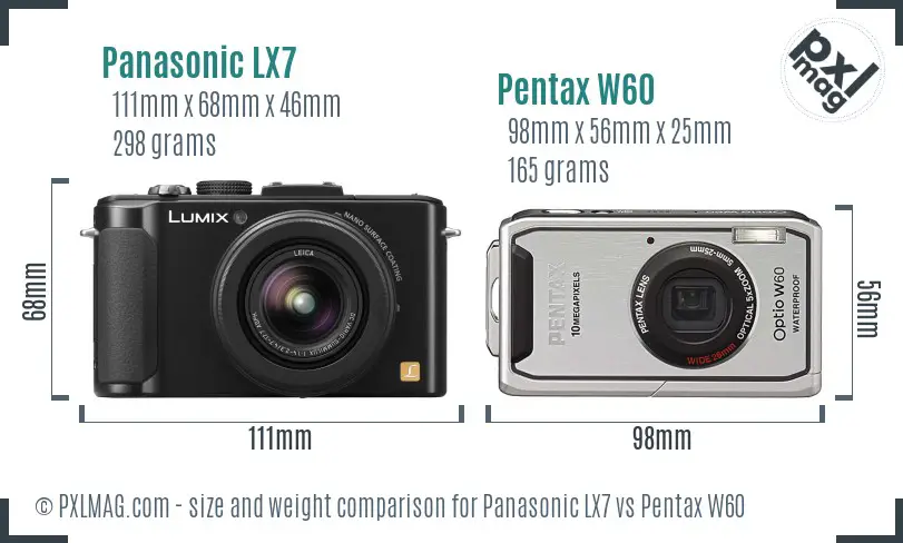 Panasonic LX7 vs Pentax W60 size comparison