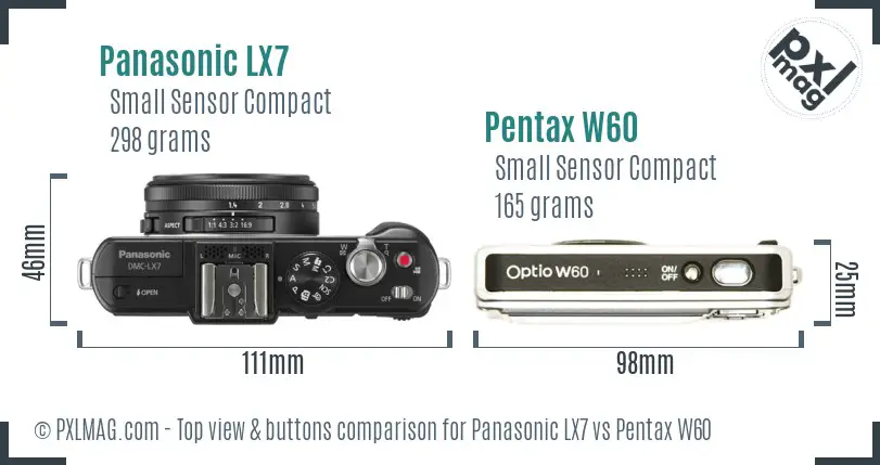 Panasonic LX7 vs Pentax W60 top view buttons comparison