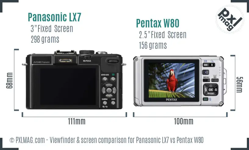 Panasonic LX7 vs Pentax W80 Screen and Viewfinder comparison