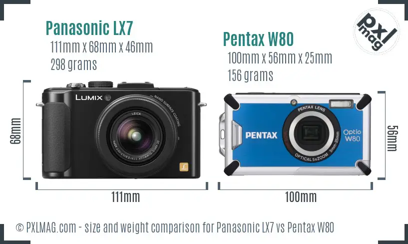 Panasonic LX7 vs Pentax W80 size comparison