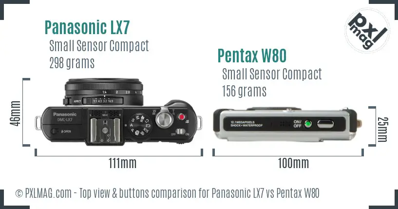 Panasonic LX7 vs Pentax W80 top view buttons comparison