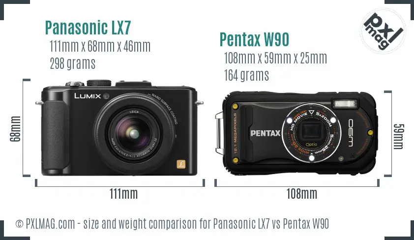 Panasonic LX7 vs Pentax W90 size comparison