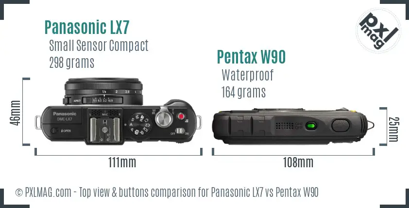 Panasonic LX7 vs Pentax W90 top view buttons comparison
