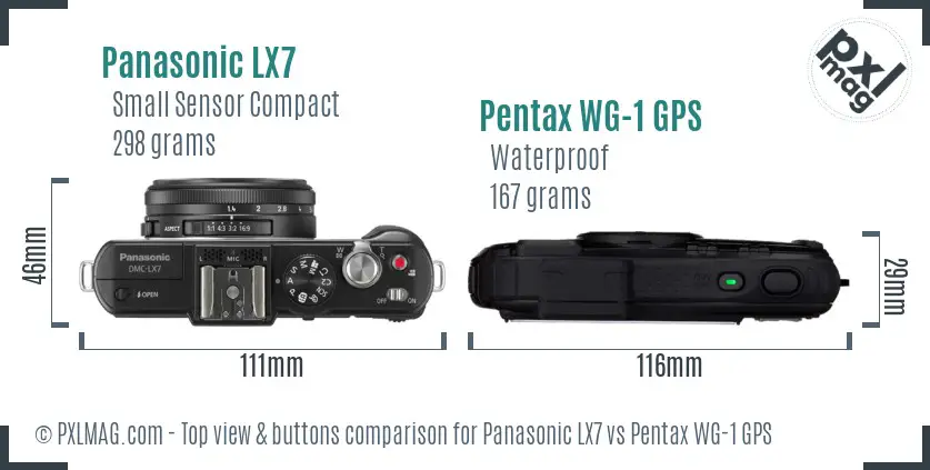 Panasonic LX7 vs Pentax WG-1 GPS top view buttons comparison