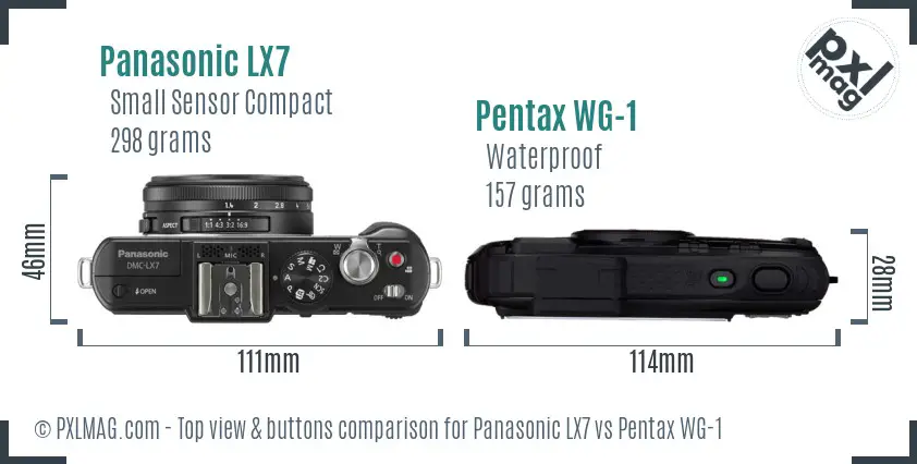 Panasonic LX7 vs Pentax WG-1 top view buttons comparison