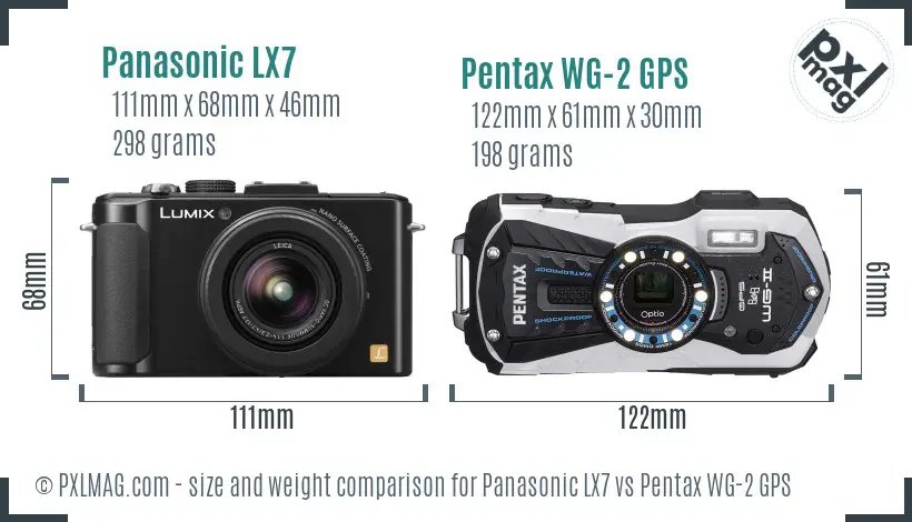 Panasonic LX7 vs Pentax WG-2 GPS size comparison