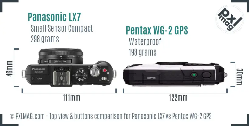 Panasonic LX7 vs Pentax WG-2 GPS top view buttons comparison