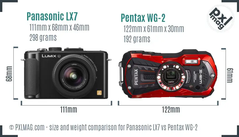 Panasonic LX7 vs Pentax WG-2 size comparison