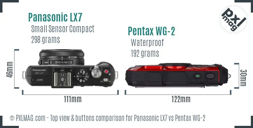 Panasonic LX7 vs Pentax WG-2 top view buttons comparison