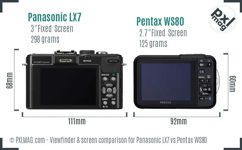Panasonic LX7 vs Pentax WS80 Screen and Viewfinder comparison