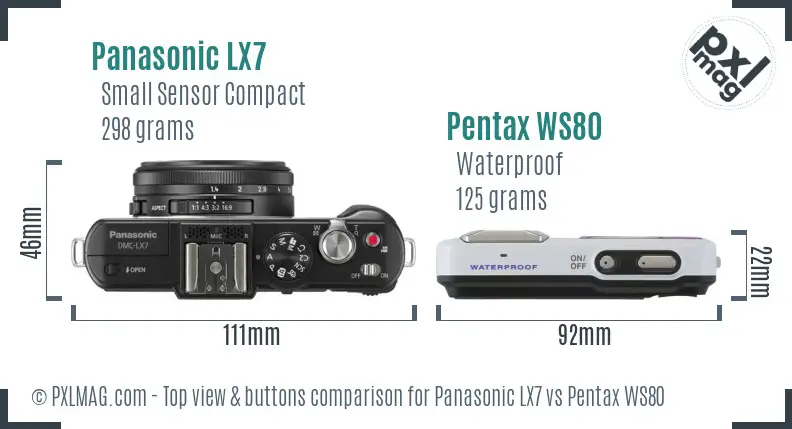 Panasonic LX7 vs Pentax WS80 top view buttons comparison