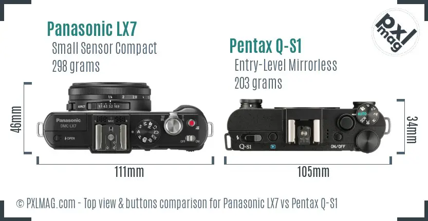 Panasonic LX7 vs Pentax Q-S1 top view buttons comparison