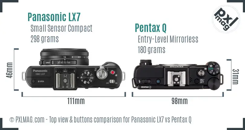 Panasonic LX7 vs Pentax Q top view buttons comparison