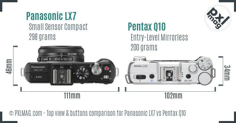 Panasonic LX7 vs Pentax Q10 top view buttons comparison