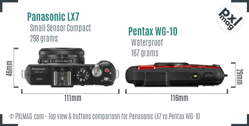 Panasonic LX7 vs Pentax WG-10 top view buttons comparison Panasonic LX7 vs Pentax WG-10 top view buttons comparison