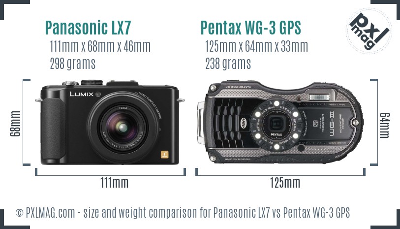 Panasonic LX7 vs Pentax WG-3 GPS size comparison Panasonic LX7 vs Pentax WG-3 GPS size comparison